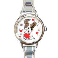 French Bulldog Hearts Round Italian Charm Watch by SomethingForEveryone