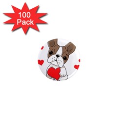 French Bulldog Hearts 1  Mini Magnets (100 Pack) 