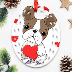 French Bulldog Hearts Ornament (oval Filigree) by SomethingForEveryone