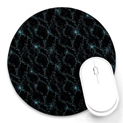 Turquoise Abstract Flowers With Splashes On A Dark Background  Abstract Print Round Mousepads by SychEva