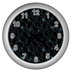 Turquoise Abstract Flowers With Splashes On A Dark Background  Abstract Print Wall Clock (silver) by SychEva