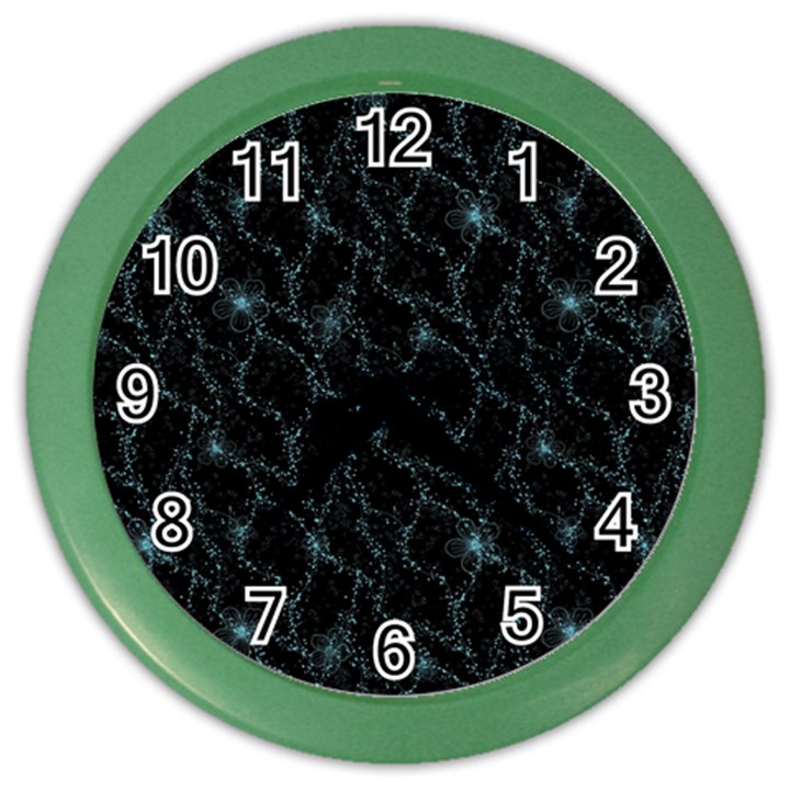 Turquoise Abstract Flowers With Splashes On A Dark Background  Abstract Print Color Wall Clock