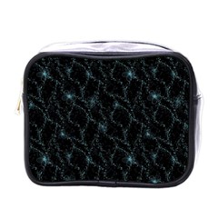 Turquoise Abstract Flowers With Splashes On A Dark Background  Abstract Print Mini Toiletries Bag (one Side) by SychEva