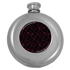 Pink Abstract Flowers With Splashes On A Dark Background  Abstract Print Round Hip Flask (5 Oz) by SychEva