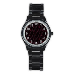 Pink Abstract Flowers With Splashes On A Dark Background  Abstract Print Stainless Steel Round Watch by SychEva