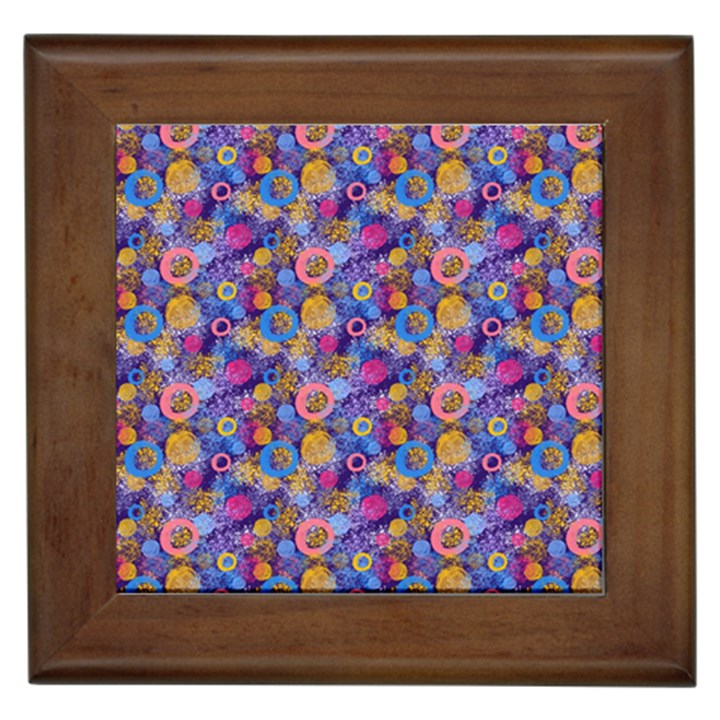 Multicolored Circles And Spots Framed Tile