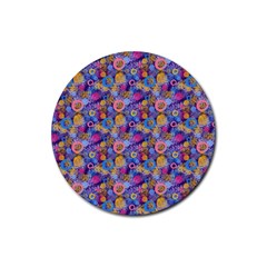 Multicolored Circles And Spots Rubber Coaster (round)  by SychEva