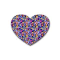 Multicolored Circles And Spots Rubber Coaster (heart)  by SychEva