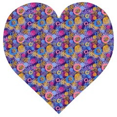 Multicolored Circles And Spots Wooden Puzzle Heart