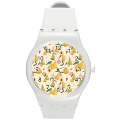 Yellow Juicy Pears And Apricots Round Plastic Sport Watch (m) by SychEva