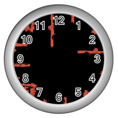 Red And Black Abstract Grunge Print Wall Clock (silver) by dflcprintsclothing