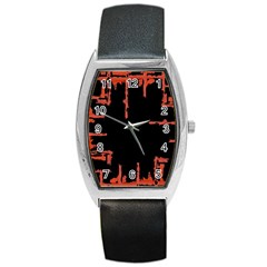 Red And Black Abstract Grunge Print Barrel Style Metal Watch