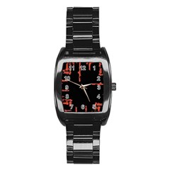 Red And Black Abstract Grunge Print Stainless Steel Barrel Watch by dflcprintsclothing