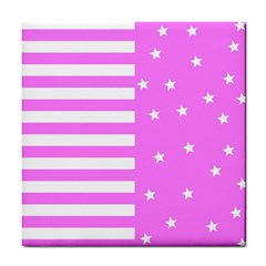 Saturated Pink Lines And Stars Pattern, Geometric Theme Tile Coaster by Casemiro