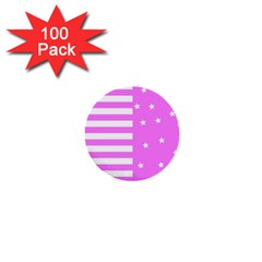 Saturated Pink Lines And Stars Pattern, Geometric Theme 1  Mini Buttons (100 Pack)  by Casemiro