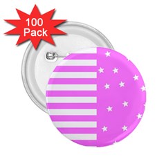 Saturated Pink Lines And Stars Pattern, Geometric Theme 2 25  Buttons (100 Pack)  by Casemiro