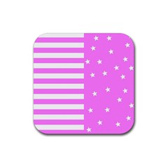 Saturated Pink Lines And Stars Pattern, Geometric Theme Rubber Coaster (square)  by Casemiro