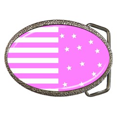 Saturated Pink Lines And Stars Pattern, Geometric Theme Belt Buckles by Casemiro