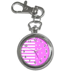 Saturated Pink Lines And Stars Pattern, Geometric Theme Key Chain Watches by Casemiro