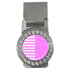 Saturated Pink Lines And Stars Pattern, Geometric Theme Money Clips (cz)  by Casemiro