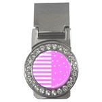 Saturated Pink lines and stars pattern, geometric theme Money Clips (CZ)  Front