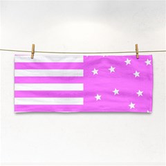 Saturated Pink Lines And Stars Pattern, Geometric Theme Hand Towel by Casemiro