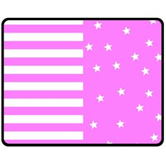 Saturated Pink Lines And Stars Pattern, Geometric Theme Double Sided Fleece Blanket (medium)  by Casemiro