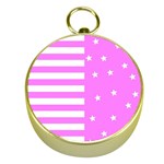 Saturated Pink lines and stars pattern, geometric theme Gold Compasses Front