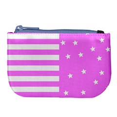 Saturated Pink Lines And Stars Pattern, Geometric Theme Large Coin Purse