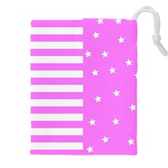 Saturated Pink Lines And Stars Pattern, Geometric Theme Drawstring Pouch (4xl) by Casemiro