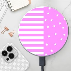 Saturated Pink Lines And Stars Pattern, Geometric Theme Wireless Charger