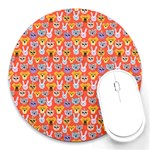 Cute Faces Of Dogs And Cats With Glasses Round Mousepads Front