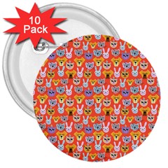 Cute Faces Of Dogs And Cats With Glasses 3  Buttons (10 Pack)  by SychEva