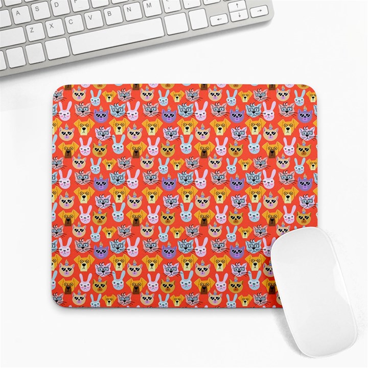 Cute Faces Of Dogs And Cats With Glasses Large Mousepads