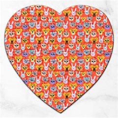 Cute Faces Of Dogs And Cats With Glasses Jigsaw Puzzle (Heart)