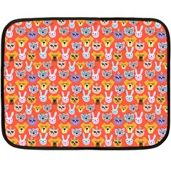 Cute Faces Of Dogs And Cats With Glasses Double Sided Fleece Blanket (mini)  by SychEva