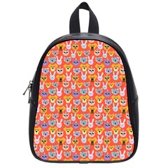 Cute Faces Of Dogs And Cats With Glasses School Bag (Small)