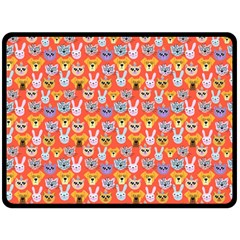 Cute Faces Of Dogs And Cats With Glasses Fleece Blanket (Large) 