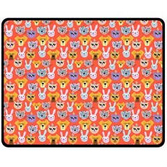 Cute Faces Of Dogs And Cats With Glasses Fleece Blanket (Medium) 