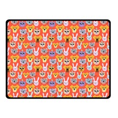 Cute Faces Of Dogs And Cats With Glasses Fleece Blanket (Small)