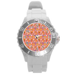 Cute Faces Of Dogs And Cats With Glasses Round Plastic Sport Watch (l) by SychEva