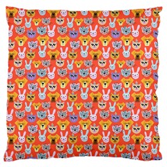 Cute Faces Of Dogs And Cats With Glasses Large Cushion Case (One Side)