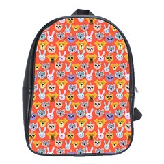 Cute Faces Of Dogs And Cats With Glasses School Bag (XL)