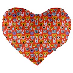 Cute Faces Of Dogs And Cats With Glasses Large 19  Premium Heart Shape Cushions