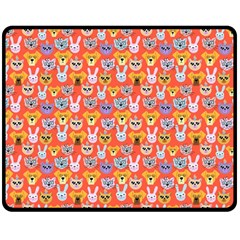 Cute Faces Of Dogs And Cats With Glasses Double Sided Fleece Blanket (medium)  by SychEva