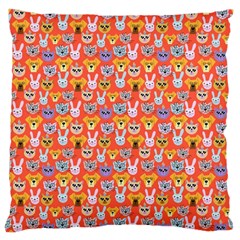 Cute Faces Of Dogs And Cats With Glasses Large Flano Cushion Case (One Side)