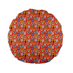 Cute Faces Of Dogs And Cats With Glasses Standard 15  Premium Flano Round Cushions