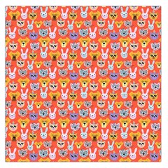 Cute Faces Of Dogs And Cats With Glasses Large Satin Scarf (Square)