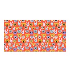 Cute Faces Of Dogs And Cats With Glasses Satin Wrap