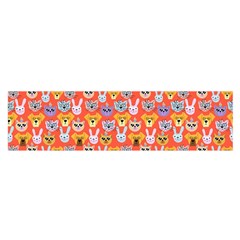 Cute Faces Of Dogs And Cats With Glasses Satin Scarf (Oblong)